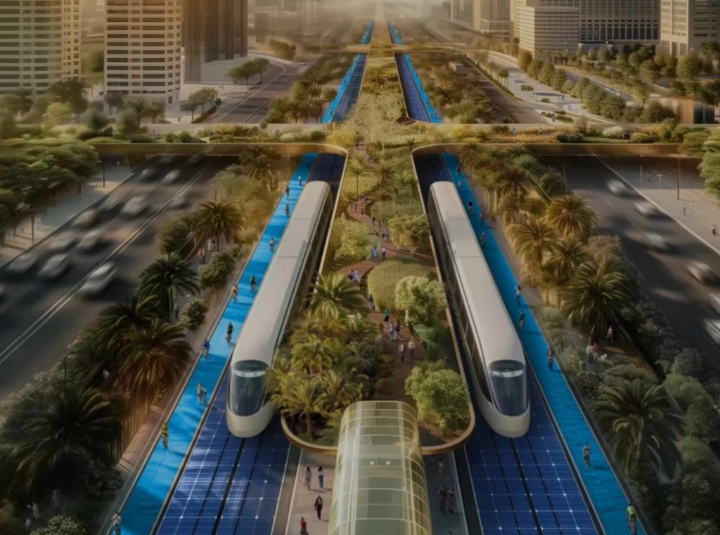 The world's longest green motorway called Green Spine is under construction in Dubai